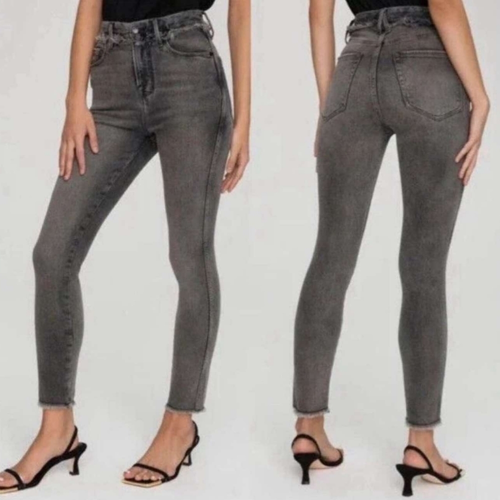 $149 GOOD AMERICAN Good Curve Skinny Crop Size 6 Size 28 Black Dark Wash